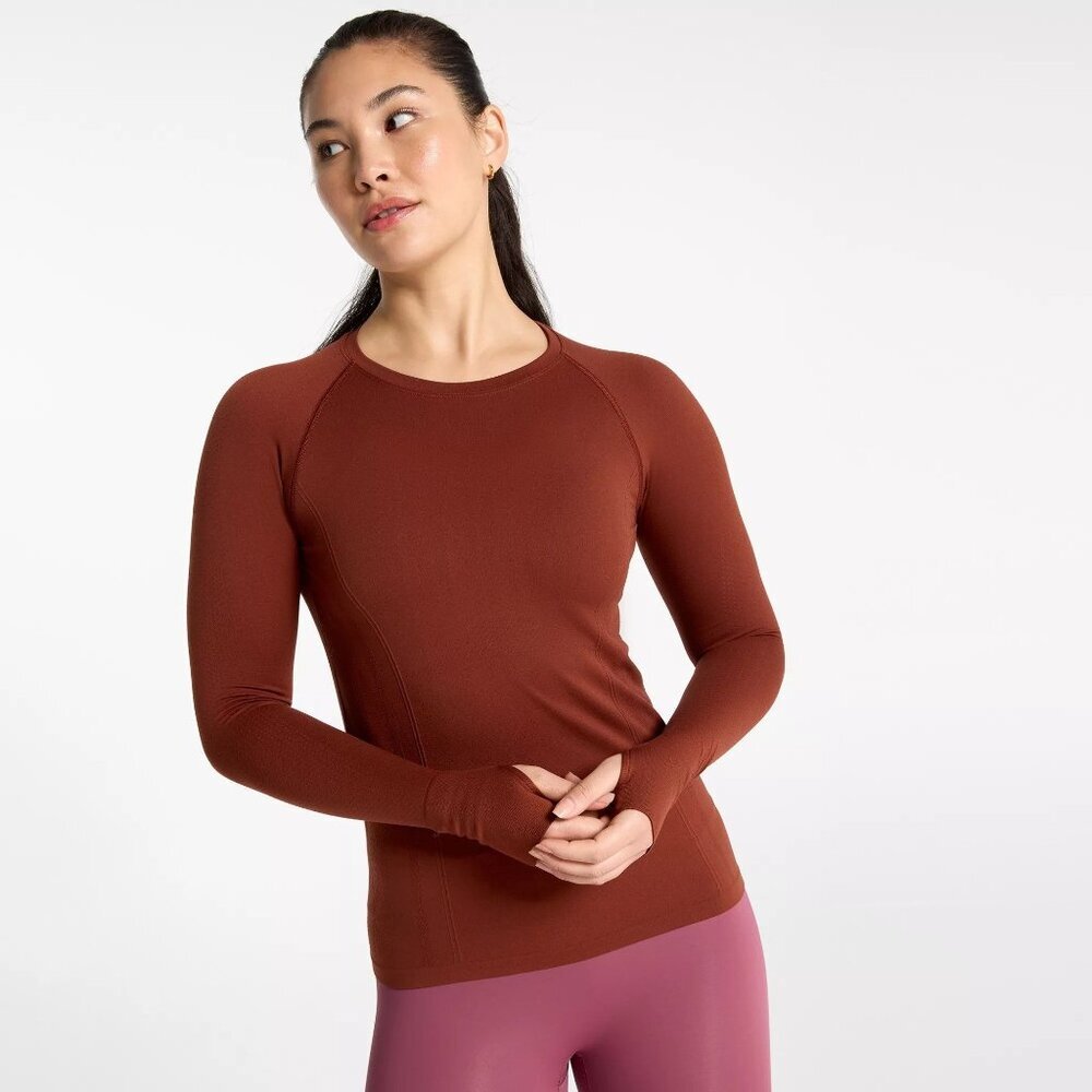 CALIA Women's Seamless Long Sleeve Tee, XS, Red Brown